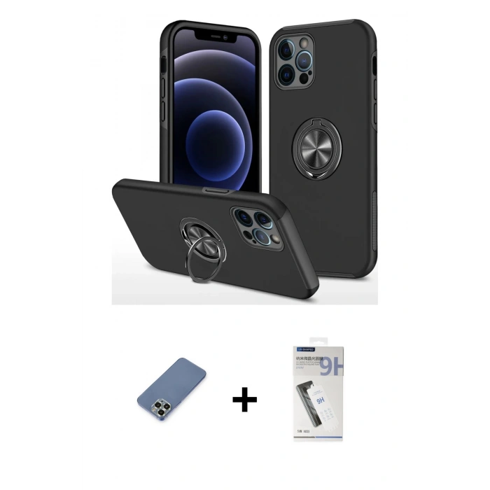 MARSİLYAN™- iPhone 12 Pro Kılıf Odak Form Prime - Şeffaf Uv Polymer Nano Ekran Koruyucu + Metal Kamera Lens Koruma Cam - AKYL
