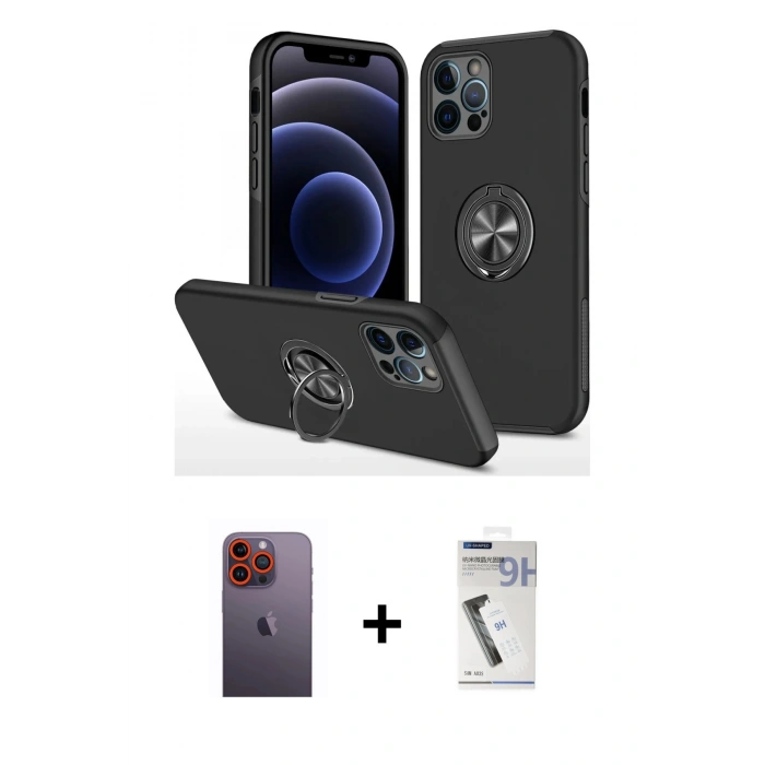 MARSİLYAN™- iPhone 12 Pro Kılıf Odak Form Prime - Şeffaf Uv Polymer Nano Ekran Koruyucu + Neon Fosforlu Kamera Lens - TU