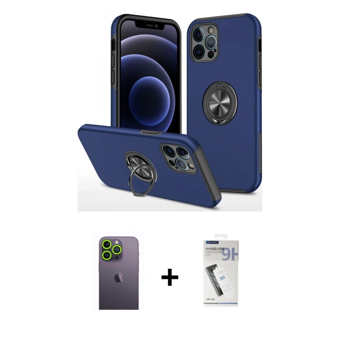 MARSİLYAN™- iPhone 12 Pro Kılıf Odak Form Prime - Şeffaf Uv Polymer Nano Ekran Koruyucu + Neon Fosforlu Kamera Lens - YL