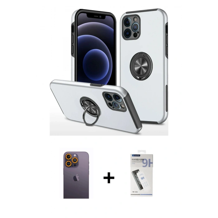 MARSİLYAN™- iPhone 12 Pro Kılıf Odak Form Prime - Şeffaf Uv Polymer Nano Ekran Koruyucu + Neon Fosforlu Kamera Lens - SI
