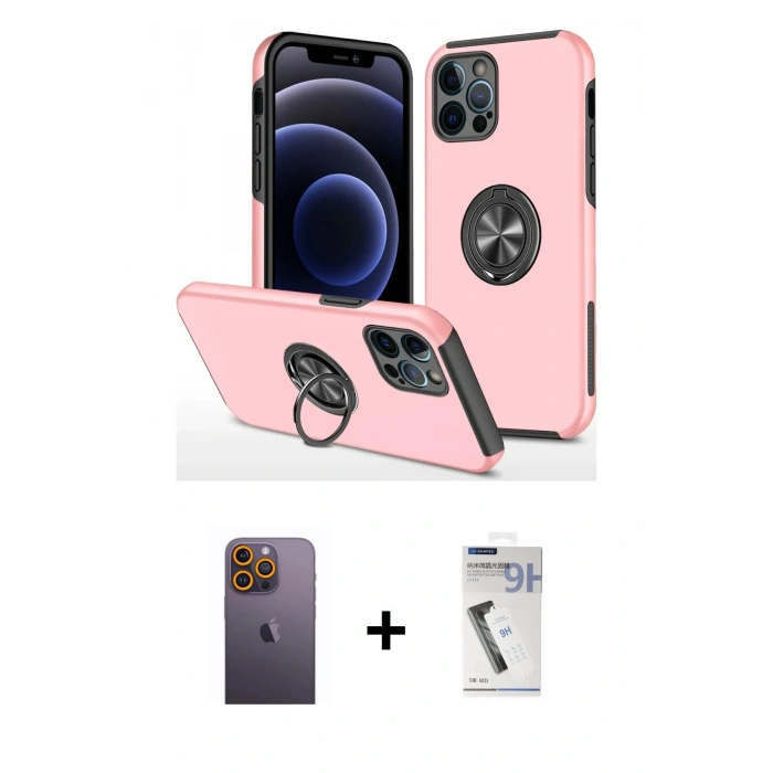 MARSİLYAN™- iPhone 12 Pro Kılıf Odak Form Prime - Şeffaf Uv Polymer Nano Ekran Koruyucu + Neon Fosforlu Kamera Lens - SI