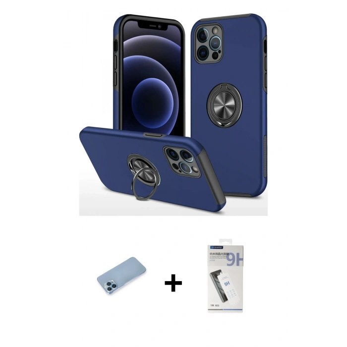 MARSİLYAN™- iPhone 12 Pro Kılıf Odak Form Prime - Şeffaf Uv Polymer Nano Ekran Koruyucu + Shine Kamera Lens Koruma Cam - MI