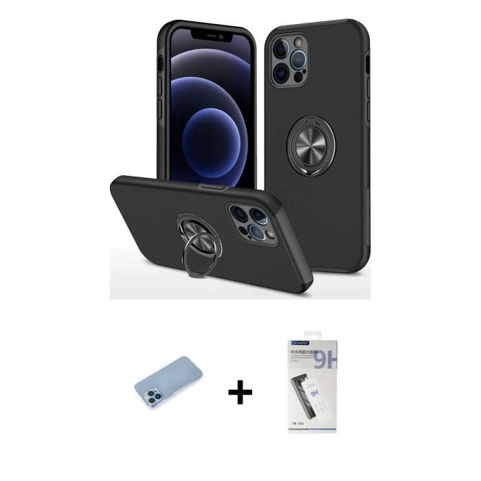 MARSİLYAN™- iPhone 12 Pro Kılıf Odak Form Prime - Şeffaf Uv Polymer Nano Ekran Koruyucu + Shine Kamera Lens Koruma Cam - MI