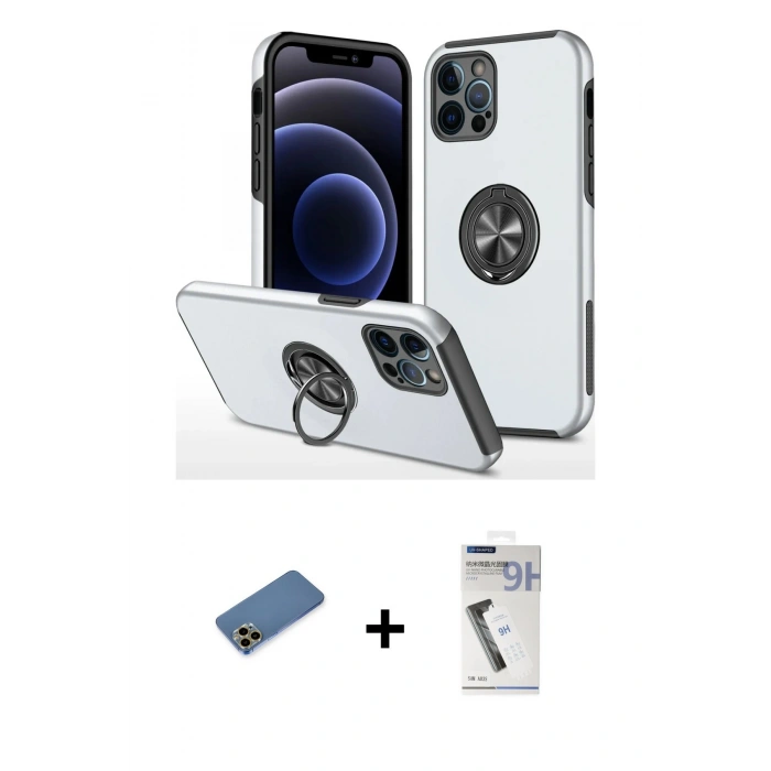 MARSİLYAN™- iPhone 12 Pro Kılıf Odak Form Prime - Şeffaf Uv Polymer Nano Ekran Koruyucu + Shine Kamera Lens Koruma Cam - GD