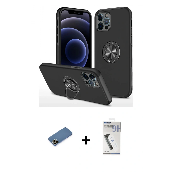 MARSİLYAN™- iPhone 12 Pro Kılıf Odak Form Prime - Şeffaf Uv Polymer Nano Ekran Koruyucu + Shine Kamera Lens Koruma Cam - GD