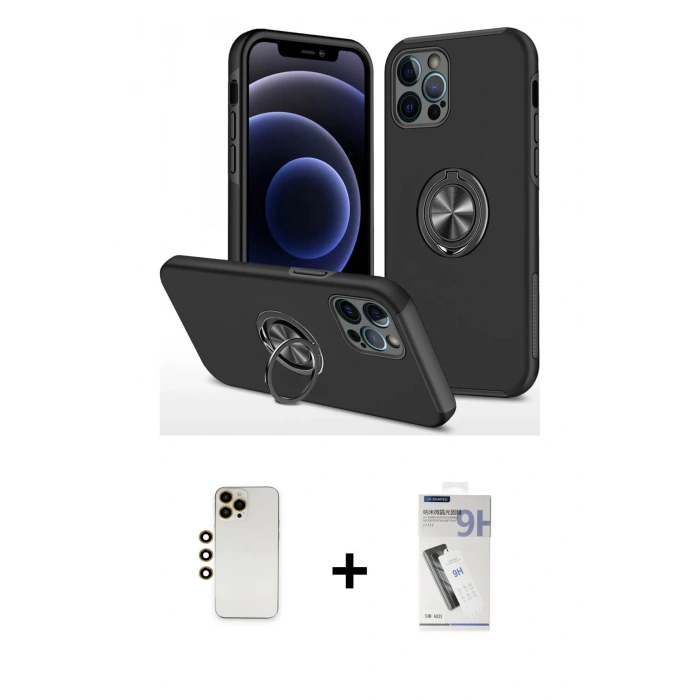 MARSİLYAN™- iPhone 12 Pro Kılıf Odak Form Prime - Şeffaf Uv Polymer Nano Ekran Koruyucu + Shine Kamera Lens - GD