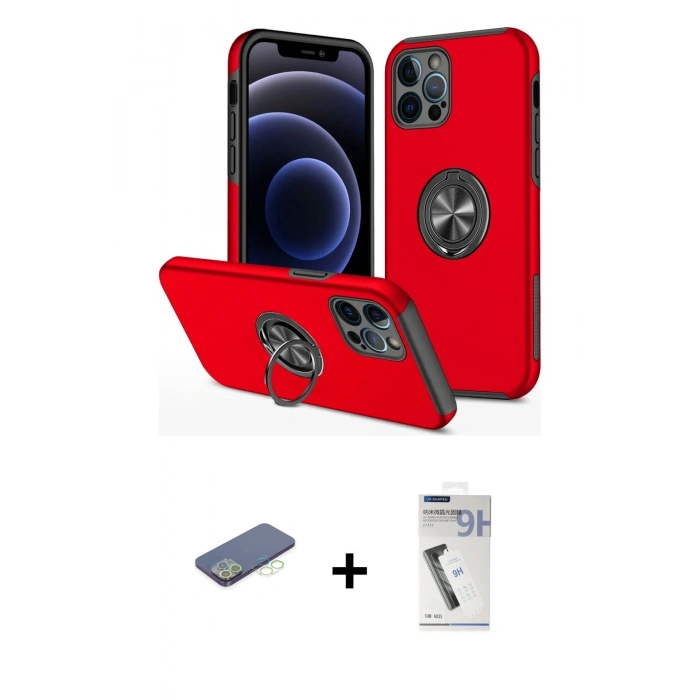 MARSİLYAN™- iPhone 12 Pro Kılıf Odak Form Prime - Şeffaf Uv Polymer Nano Ekran Koruyucu + Renkli Kamera Lens Koruma Cam - YL