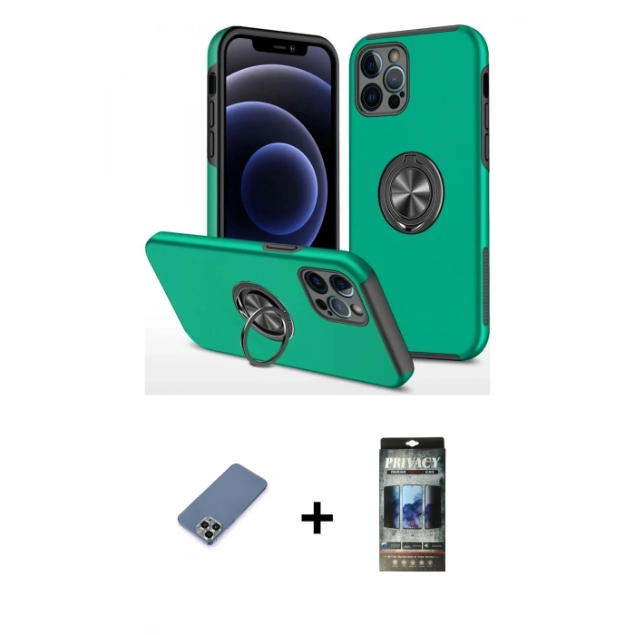 MARSİLYAN™- iPhone 12 Pro Kılıf Odak Form Prime - Siyah 34D Hayalet Izgaralı Cam + Metal Kamera Lens Koruma Cam - AKYL