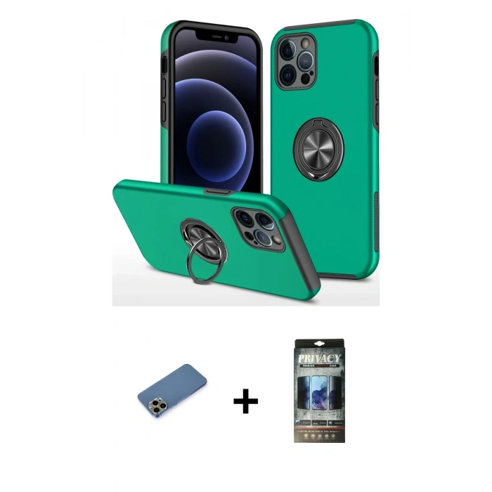 MARSİLYAN™- iPhone 12 Pro Kılıf Odak Form Prime - Siyah 34D Hayalet Izgaralı Cam + Shine Kamera Lens Koruma Cam - GD
