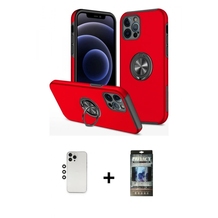 MARSİLYAN™- iPhone 12 Pro Kılıf Odak Form Prime - Siyah 34D Hayalet Izgaralı Cam + Shine Kamera Lens - GS