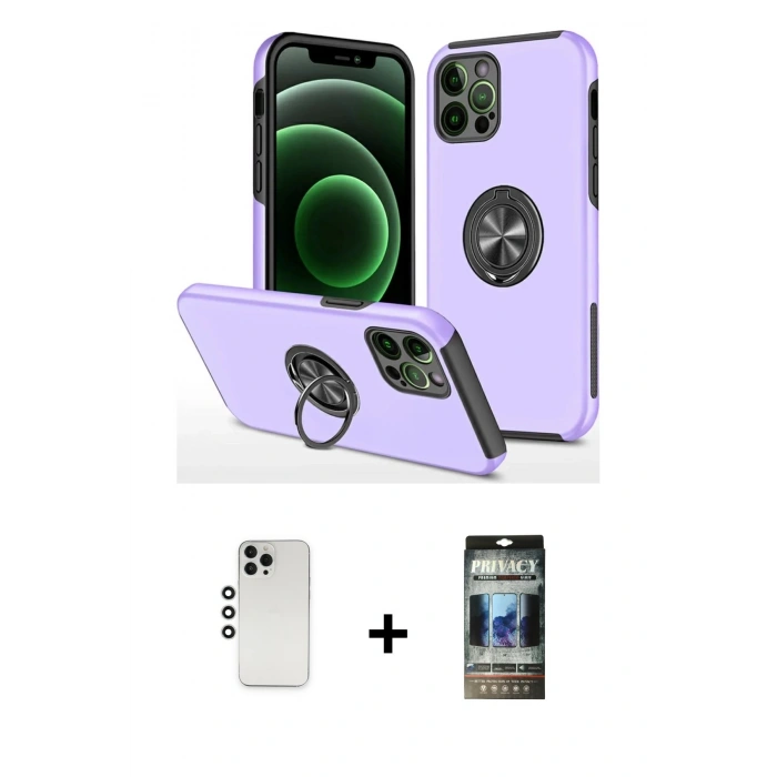MARSİLYAN™- iPhone 12 Pro Kılıf Odak Form Prime - Siyah 34D Hayalet Izgaralı Cam + Shine Kamera Lens - GS