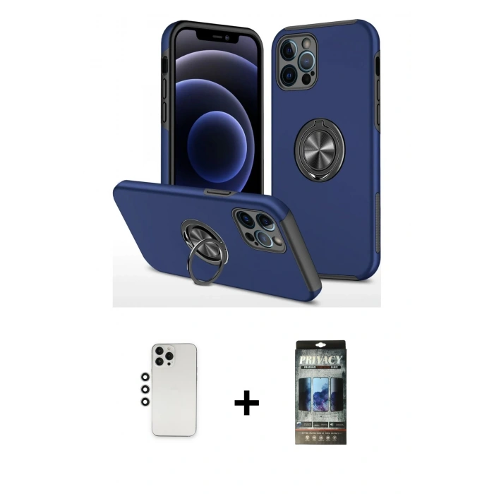 MARSİLYAN™- iPhone 12 Pro Kılıf Odak Form Prime - Siyah 34D Hayalet Izgaralı Cam + Shine Kamera Lens - GS