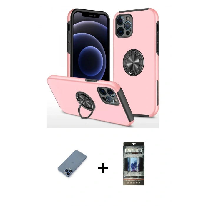 MARSİLYAN™- iPhone 12 Pro Kılıf Odak Form Prime - Siyah 34D Hayalet Izgaralı Cam + Metal Kamera Lens Koruma Cam - MI