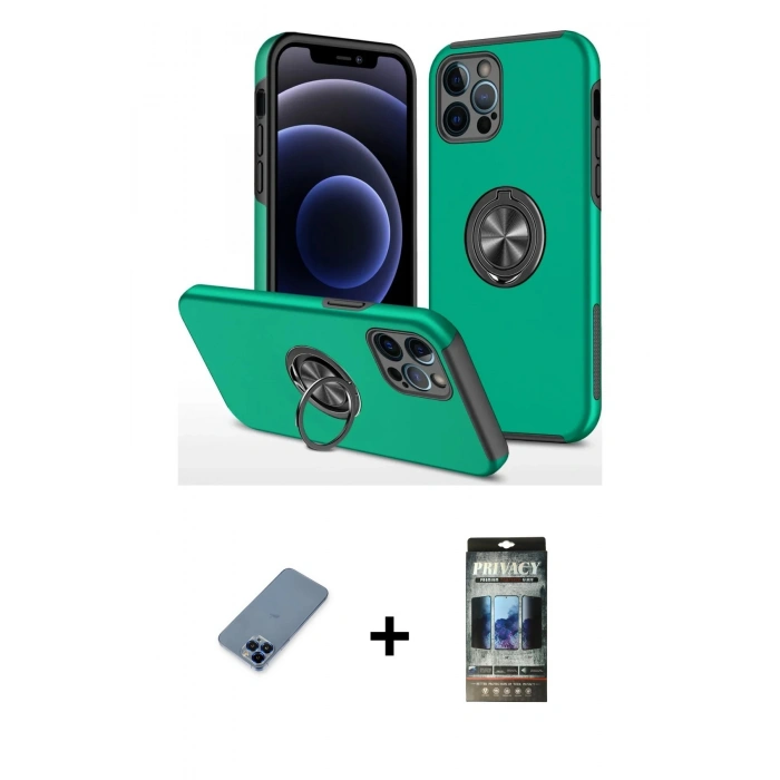 MARSİLYAN™- iPhone 12 Pro Kılıf Odak Form Prime - Siyah 34D Hayalet Izgaralı Cam + Metal Kamera Lens Koruma Cam - MI
