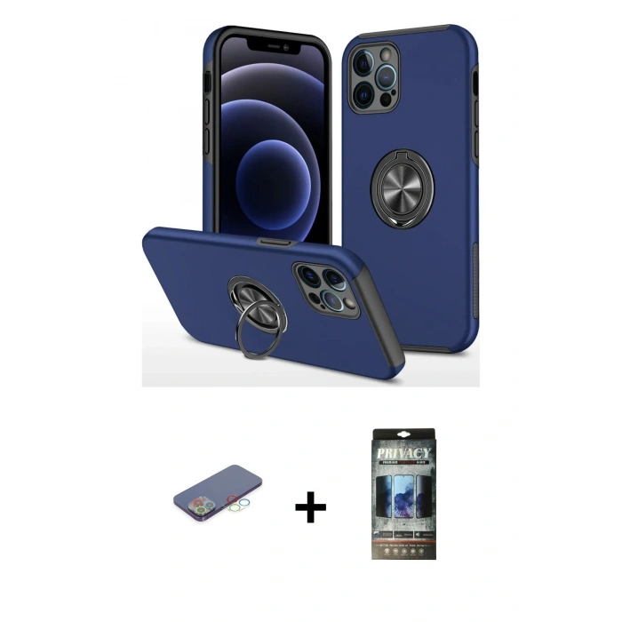 MARSİLYAN™- iPhone 12 Pro Kılıf Odak Form Prime - Siyah 34D Hayalet Izgaralı Cam + Renkli Kamera Lens Koruma Cam - MI