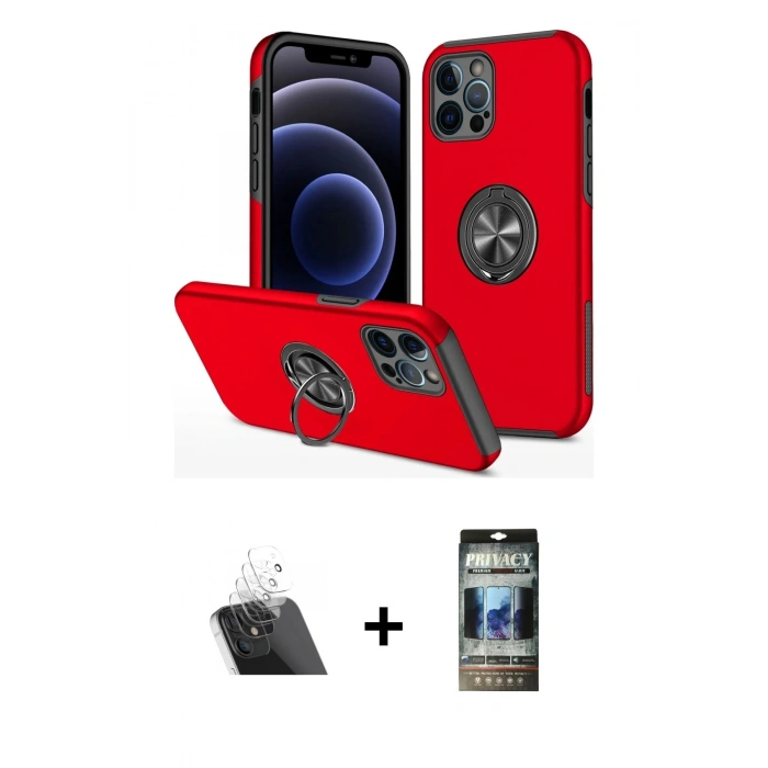MARSİLYAN™- iPhone 12 Pro Kılıf Odak Form Prime - Siyah 34D Hayalet Izgaralı Cam + Kamera Lens Koruma Cam - SF