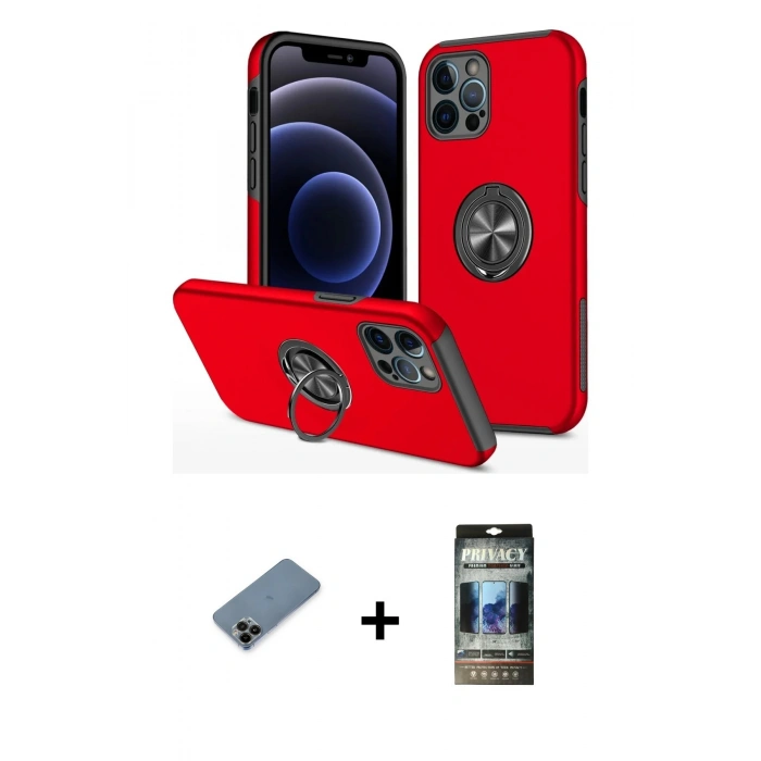 MARSİLYAN™- iPhone 12 Pro Kılıf Odak Form Prime - Siyah 34D Hayalet Izgaralı Cam + Shine Kamera Lens Koruma Cam - SH