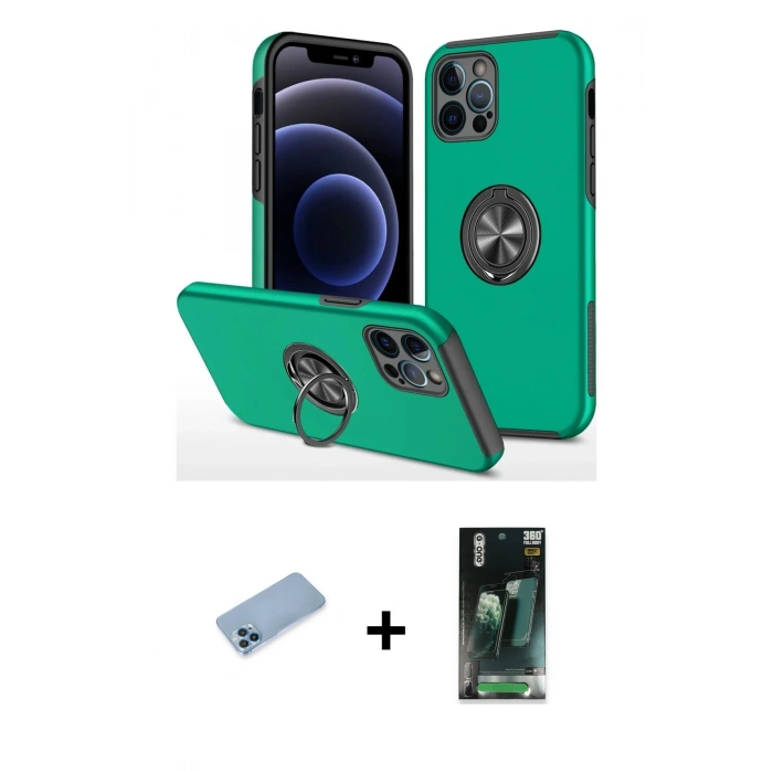 MARSİLYAN™- iPhone 12 Pro Kılıf Odak Form Prime - Siyah 360 Mat Full Body Arka Koruyucu + Shine Kamera Lens Koruma Cam - MI