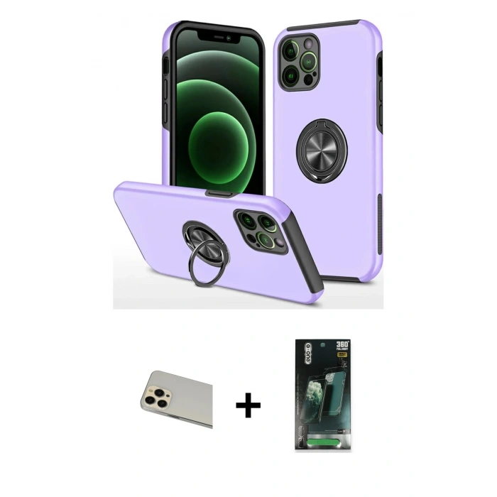 MARSİLYAN™- iPhone 12 Pro Kılıf Odak Form Prime - Siyah 360 Mat Full Body Arka Koruyucu + Rainbow Kamera Lens Koruma Cam - GD