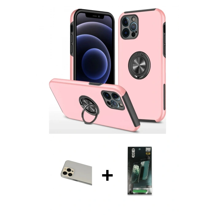 MARSİLYAN™- iPhone 12 Pro Kılıf Odak Form Prime - Siyah 360 Mat Full Body Arka Koruyucu + Rainbow Kamera Lens Koruma Cam - GD
