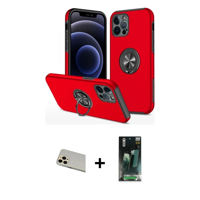 MARSİLYAN™- iPhone 12 Pro Kılıf Odak Form Prime - Siyah 360 Mat Full Body Arka Koruyucu + Rainbow Kamera Lens Koruma Cam - GD