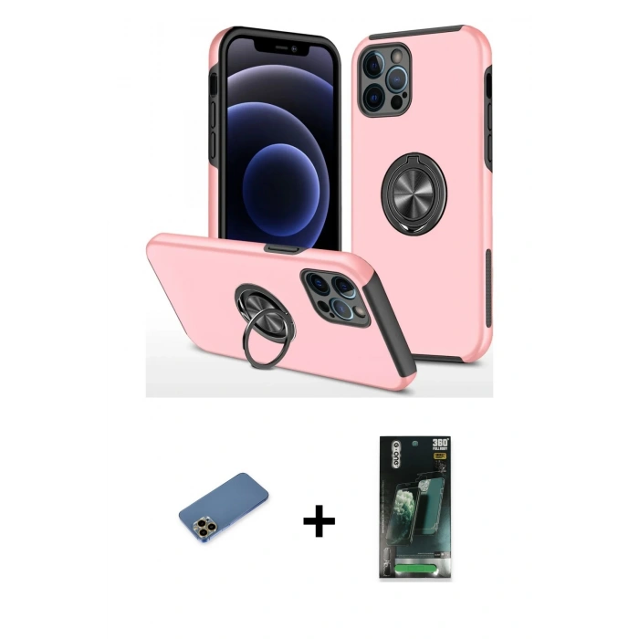 MARSİLYAN™- iPhone 12 Pro Kılıf Odak Form Prime - Siyah 360 Mat Full Body Arka Koruyucu + Shine Kamera Lens Koruma Cam - GD
