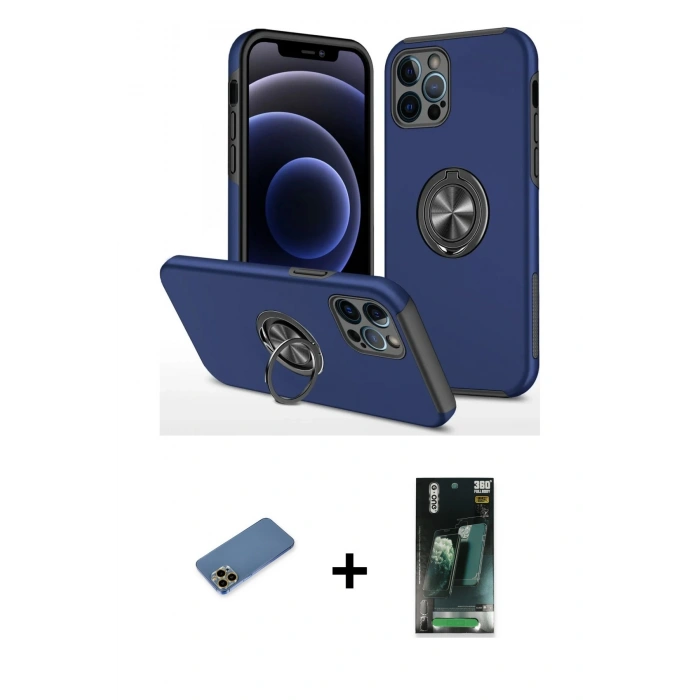 MARSİLYAN™- iPhone 12 Pro Kılıf Odak Form Prime - Siyah 360 Mat Full Body Arka Koruyucu + Shine Kamera Lens Koruma Cam - GD