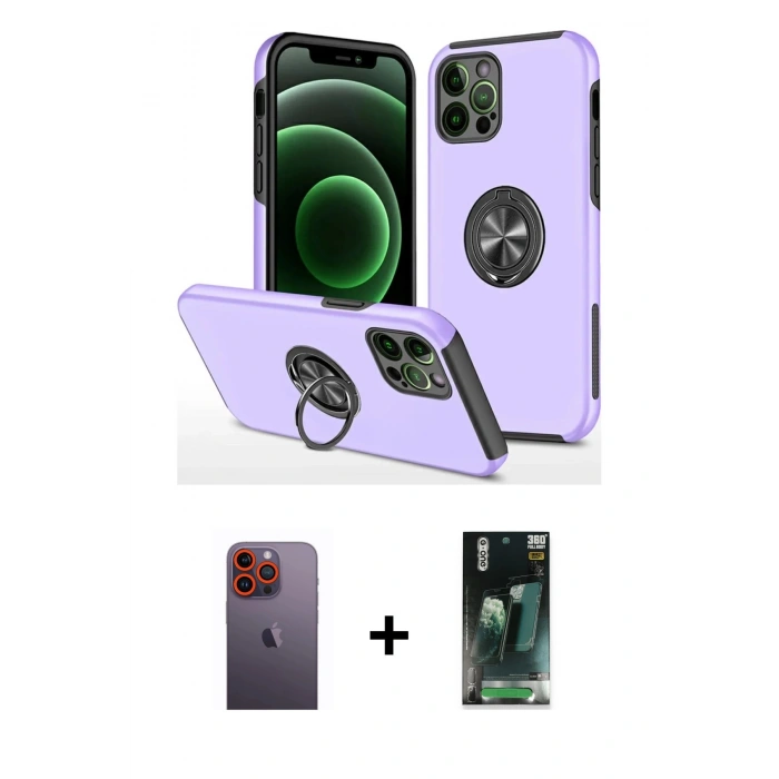 MARSİLYAN™- iPhone 12 Pro Kılıf Odak Form Prime - Siyah 360 Mat Full Body Arka Koruyucu + Neon Fosforlu Kamera Lens - TU