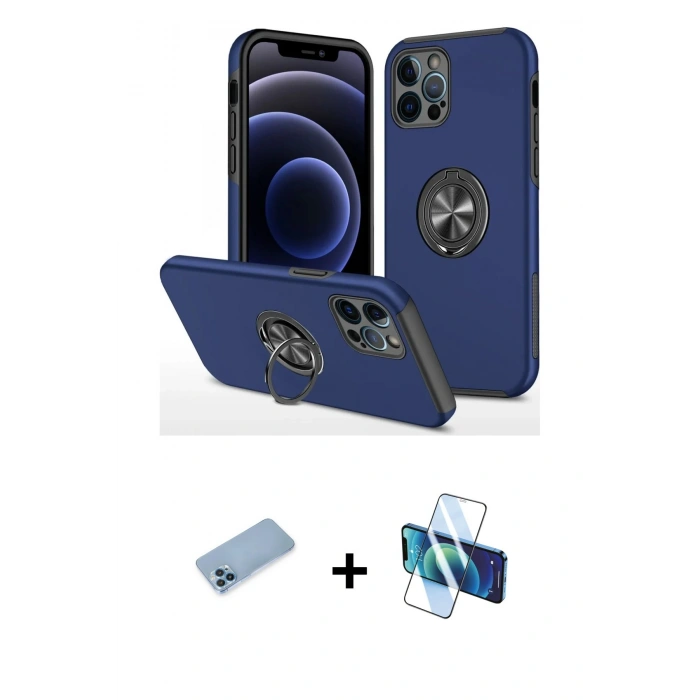 MARSİLYAN™- iPhone 12 Pro Kılıf Odak Form Prime - Siyah 3D Antistatik Cam Ekran Koruyucu + Shine Kamera Lens Koruma Cam - MI