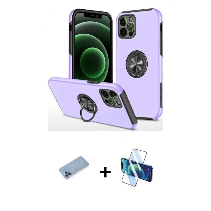 MARSİLYAN™- iPhone 12 Pro Kılıf Odak Form Prime - Siyah 3D Antistatik Cam Ekran Koruyucu + Shine Kamera Lens Koruma Cam - MI
