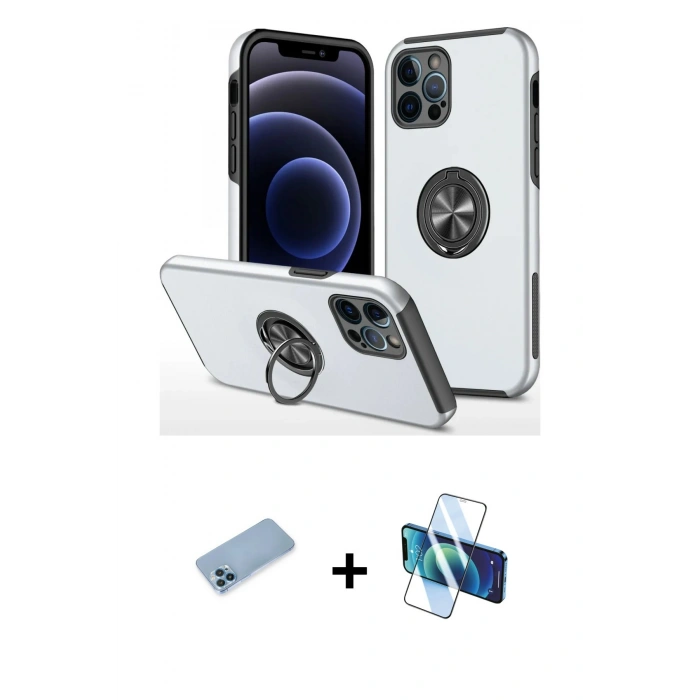 MARSİLYAN™- iPhone 12 Pro Kılıf Odak Form Prime - Siyah 3D Antistatik Cam Ekran Koruyucu + Shine Kamera Lens Koruma Cam - MI