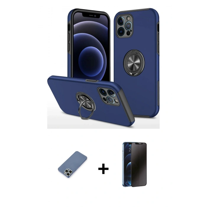 MARSİLYAN™- iPhone 12 Pro Kılıf Odak Form Prime - Siyah 3D Antistatik Hayalet Cam Ekran Koruyucu + Metal Kamera Lens Koruma Cam - AKYL
