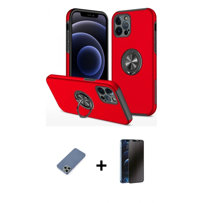 MARSİLYAN™- iPhone 12 Pro Kılıf Odak Form Prime - Siyah 3D Antistatik Hayalet Cam Ekran Koruyucu + Metal Kamera Lens Koruma Cam - AKYL