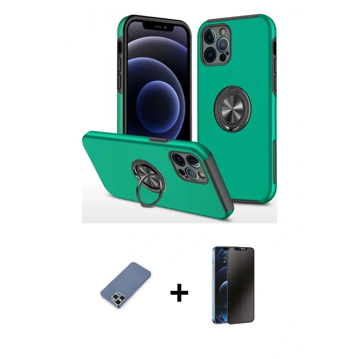 MARSİLYAN™- iPhone 12 Pro Kılıf Odak Form Prime - Siyah 3D Antistatik Hayalet Cam Ekran Koruyucu + Metal Kamera Lens Koruma Cam - AKYL