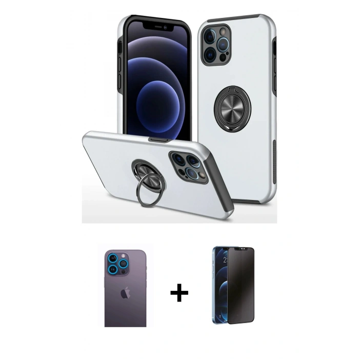 MARSİLYAN™- iPhone 12 Pro Kılıf Odak Form Prime - Siyah 3D Antistatik Hayalet Cam Ekran Koruyucu + Neon Fosforlu Kamera Lens - MI