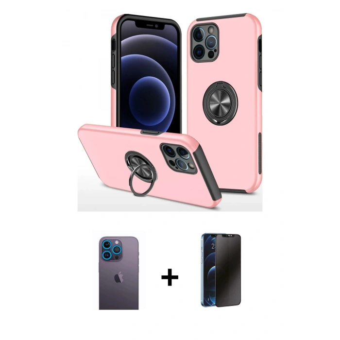 MARSİLYAN™- iPhone 12 Pro Kılıf Odak Form Prime - Siyah 3D Antistatik Hayalet Cam Ekran Koruyucu + Neon Fosforlu Kamera Lens - MI