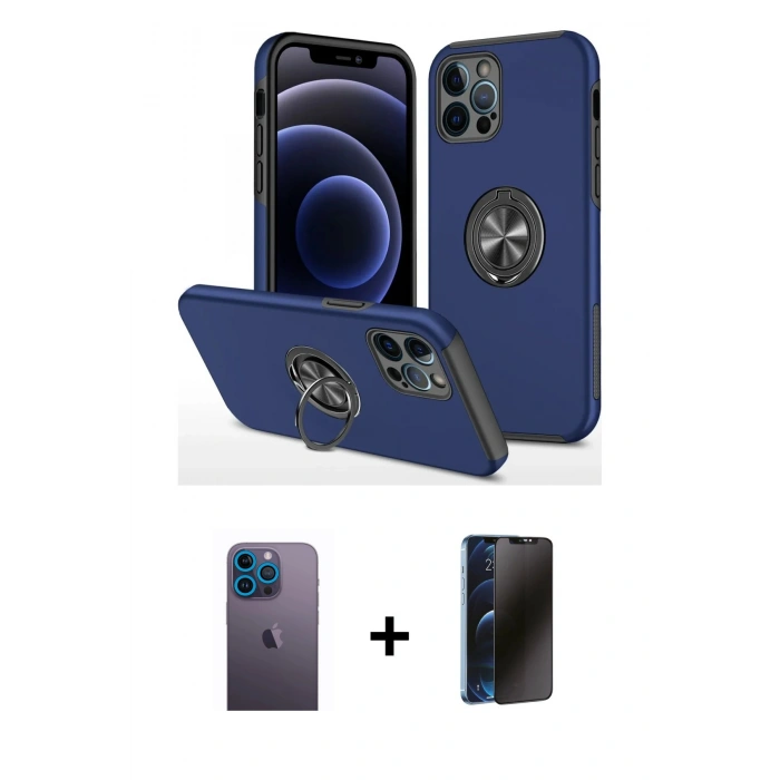 MARSİLYAN™- iPhone 12 Pro Kılıf Odak Form Prime - Siyah 3D Antistatik Hayalet Cam Ekran Koruyucu + Neon Fosforlu Kamera Lens - MI