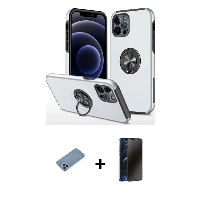 MARSİLYAN™- iPhone 12 Pro Kılıf Odak Form Prime - Siyah 3D Antistatik Hayalet Cam Ekran Koruyucu + Shine Kamera Lens Koruma Cam - GS