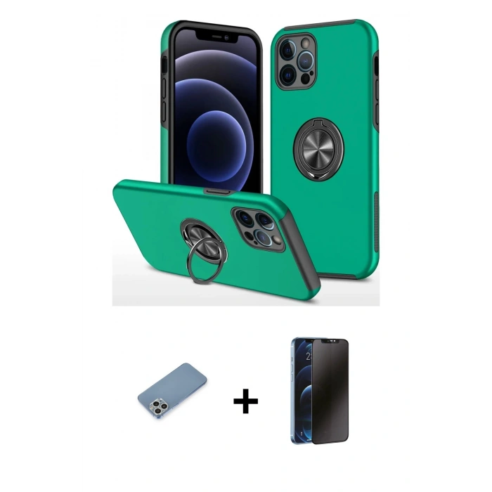 MARSİLYAN™- iPhone 12 Pro Kılıf Odak Form Prime - Siyah 3D Antistatik Hayalet Cam Ekran Koruyucu + Shine Kamera Lens Koruma Cam - GS