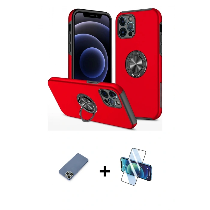 MARSİLYAN™- iPhone 12 Pro Kılıf Odak Form Prime - Siyah 3D Antistatik Seramik Nano Ekran Koruyucu + Metal Kamera Lens Koruma Cam - AKYL