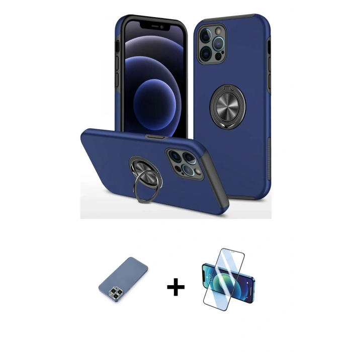 MARSİLYAN™- iPhone 12 Pro Kılıf Odak Form Prime - Siyah 3D Antistatik Seramik Nano Ekran Koruyucu + Metal Kamera Lens Koruma Cam - AKYL