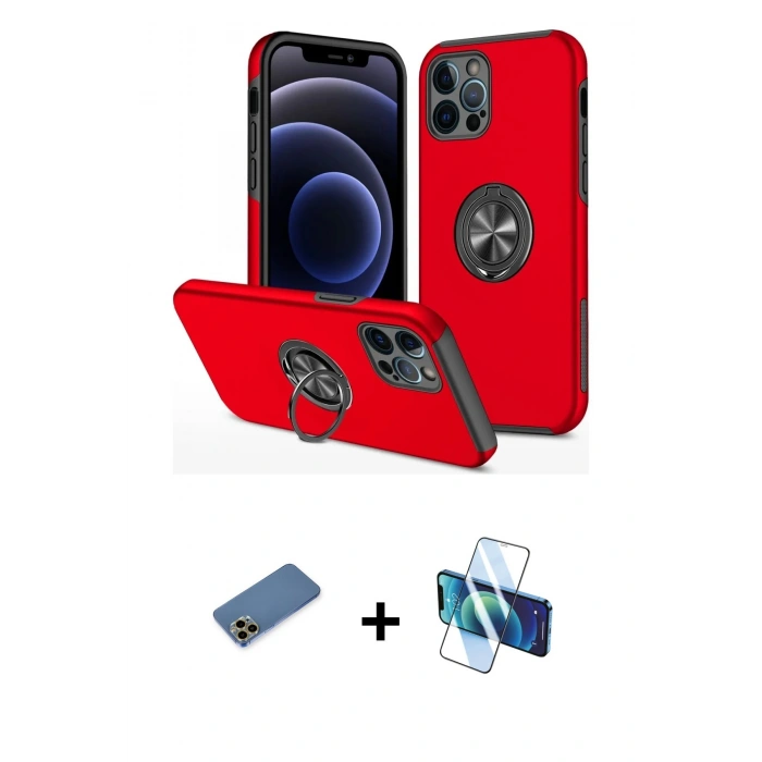 MARSİLYAN™- iPhone 12 Pro Kılıf Odak Form Prime - Siyah 3D Antistatik Seramik Nano Ekran Koruyucu + Shine Kamera Lens Koruma Cam - GD