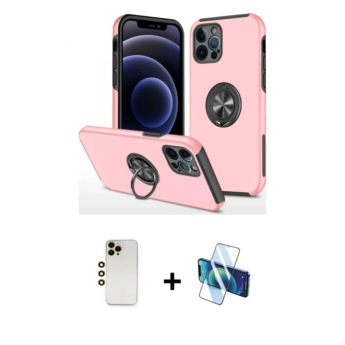MARSİLYAN™- iPhone 12 Pro Kılıf Odak Form Prime - Siyah 3D Antistatik Seramik Nano Ekran Koruyucu + Shine Kamera Lens - GD