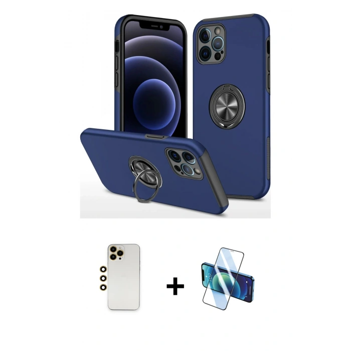 MARSİLYAN™- iPhone 12 Pro Kılıf Odak Form Prime - Siyah 3D Antistatik Seramik Nano Ekran Koruyucu + Shine Kamera Lens - GD