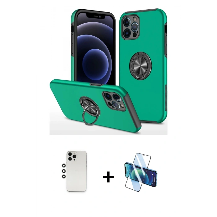 MARSİLYAN™- iPhone 12 Pro Kılıf Odak Form Prime - Siyah 3D Antistatik Seramik Nano Ekran Koruyucu + Shine Kamera Lens - GS