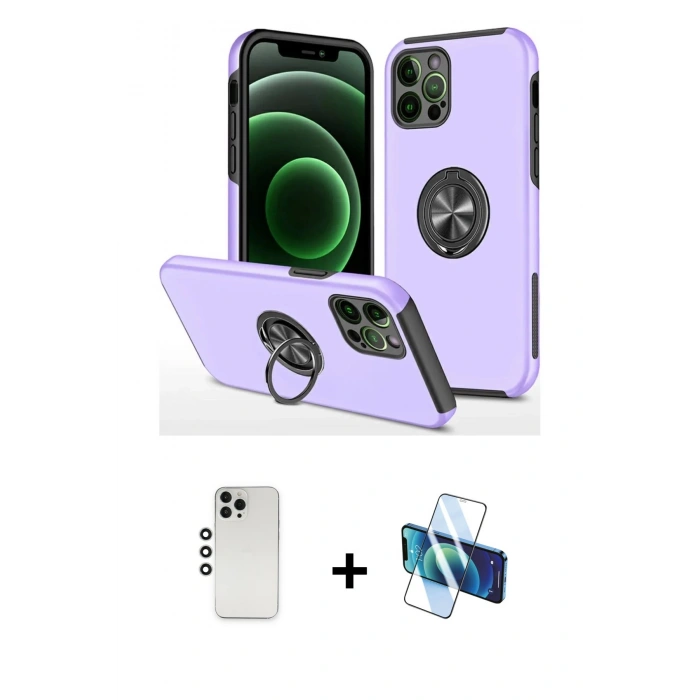 MARSİLYAN™- iPhone 12 Pro Kılıf Odak Form Prime - Siyah 3D Antistatik Seramik Nano Ekran Koruyucu + Shine Kamera Lens - GS