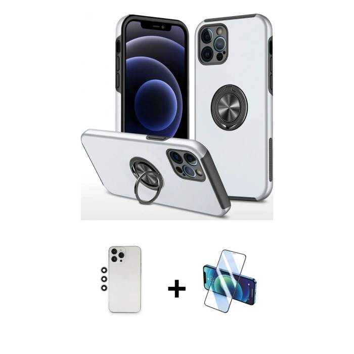 MARSİLYAN™- iPhone 12 Pro Kılıf Odak Form Prime - Siyah 3D Antistatik Seramik Nano Ekran Koruyucu + Shine Kamera Lens - GS