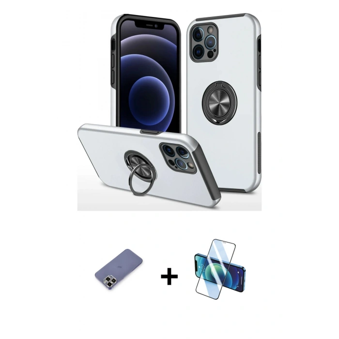 MARSİLYAN™- iPhone 12 Pro Kılıf Odak Form Prime - Siyah 3D Antistatik Seramik Nano Ekran Koruyucu + Metal Kamera Lens Koruma Cam - GD
