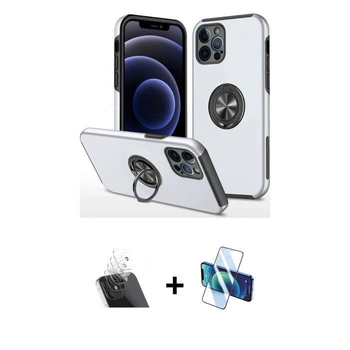 MARSİLYAN™- iPhone 12 Pro Kılıf Odak Form Prime - Siyah 3D Antistatik Seramik Nano Ekran Koruyucu + Kamera Lens Koruma Cam - SF