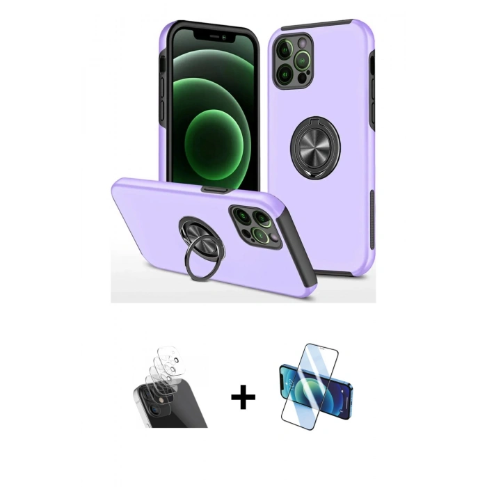 MARSİLYAN™- iPhone 12 Pro Kılıf Odak Form Prime - Siyah 3D Antistatik Seramik Nano Ekran Koruyucu + Kamera Lens Koruma Cam - SF